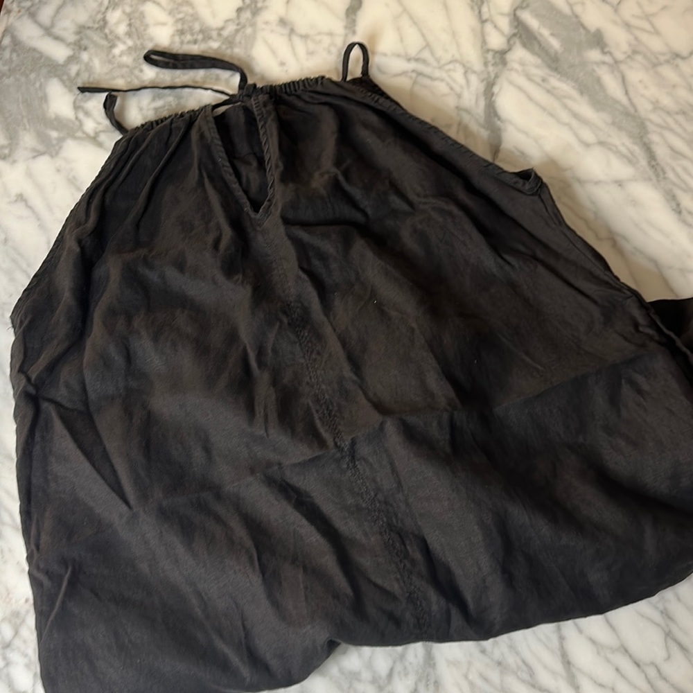 EVERLANE linen tie midi black dress pockets 10 12 L